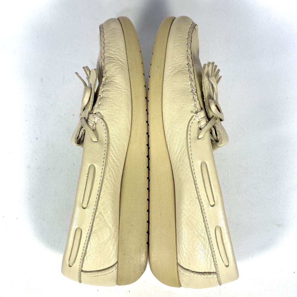 Vintage SAS Kiltie Fringe Loafers Womens 8M Cream Leather Comfort Moccasins - Picture 5 of 9